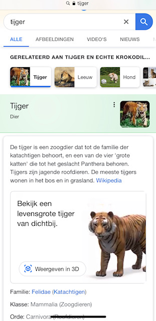 tijger weergeven in google 3d 